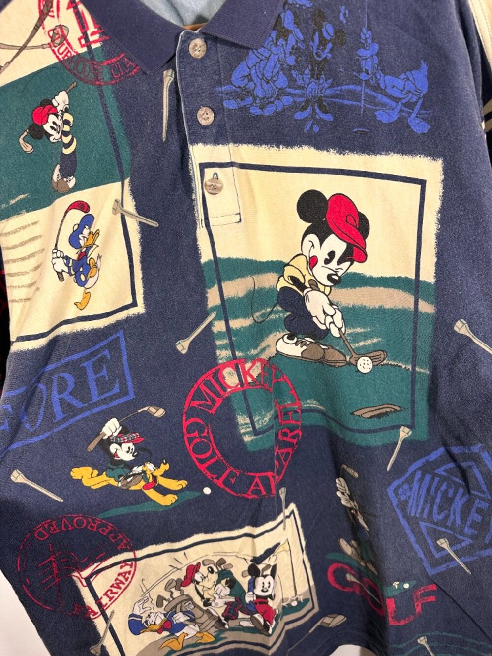 Vintage 90s Disney Store Mickey Mouse Golf AOP Polo Shirt Size Mens XL - Picture 2 of 6